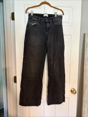 Motel Rocks Washed Black Wide Leg Jeans